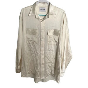 Braydon Alexander Ivory Satin Long Sleeve Shirt Oversized Medium RARE
